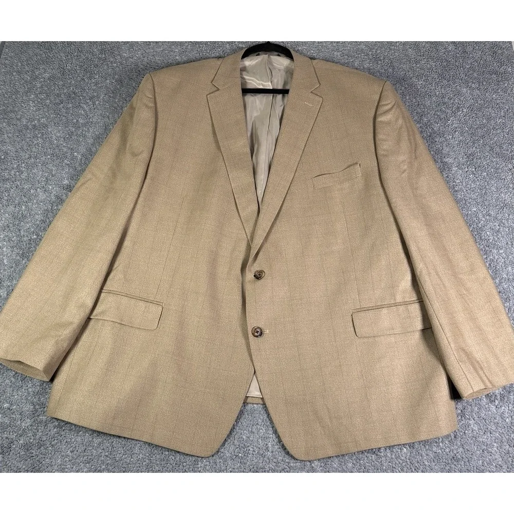 Ralph Ralph Lauren 54R Tan Brown Windowpane Plaid Silk Wool Sport Coat Blazer